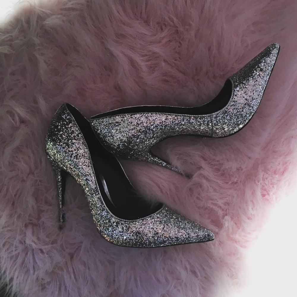 Schutz Caiolea Silver Glitter Metallic Heels